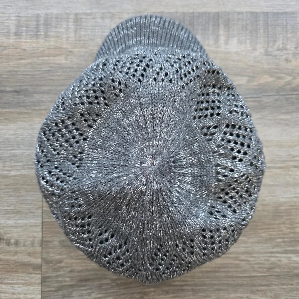 Vintage Style Gray Shiny Mesh Crochet Newsboy Cadet Cap Hat Slouchy Y2K FG173162